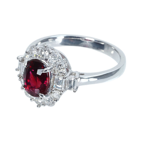 Pre-owned 18K White Gold Ruby Ring, Unheated Mozambique Ruby, 2.03ct R, 0.48ct D, 4.5g, AIGS Pigeon Blood Certificate, #12.5 