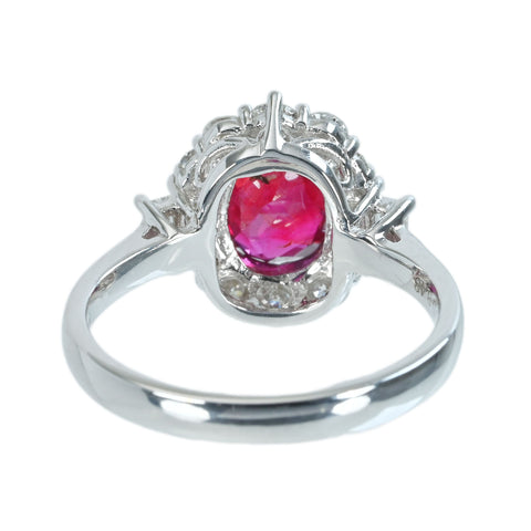 Pre-owned 18K White Gold Ruby Ring, Unheated Mozambique Ruby, 2.03ct R, 0.48ct D, 4.5g, AIGS Pigeon Blood Certificate, #12.5 