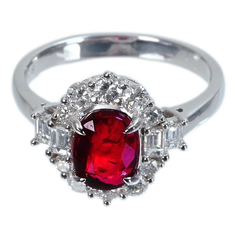 【中古】 K18WG RUBYモザンビーク産非加熱ルビーリング R2.03ct D0.48ct AIGSピジョンブラッド鑑別書 4.5g #12.5