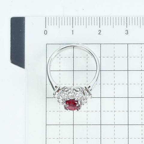 Pre-owned 18K White Gold Ruby Ring, Unheated Mozambique Ruby, 2.03ct R, 0.48ct D, 4.5g, AIGS Pigeon Blood Certificate, #12.5 