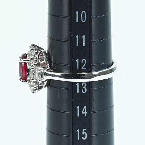 Pre-owned 18K White Gold Ruby Ring, Unheated Mozambique Ruby, 2.03ct R, 0.48ct D, 4.5g, AIGS Pigeon Blood Certificate, #12.5 