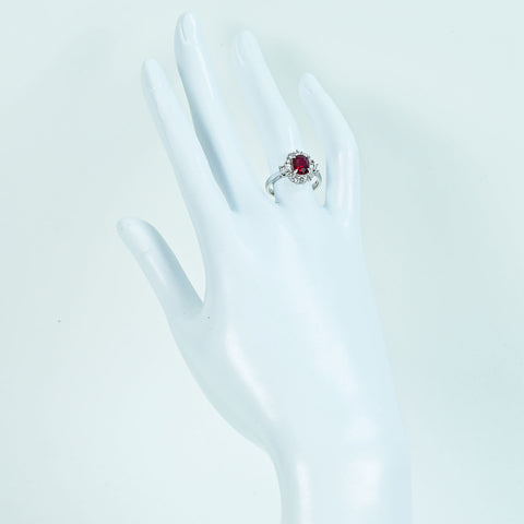 Pre-owned 18K White Gold Ruby Ring, Unheated Mozambique Ruby, 2.03ct R, 0.48ct D, 4.5g, AIGS Pigeon Blood Certificate, #12.5 