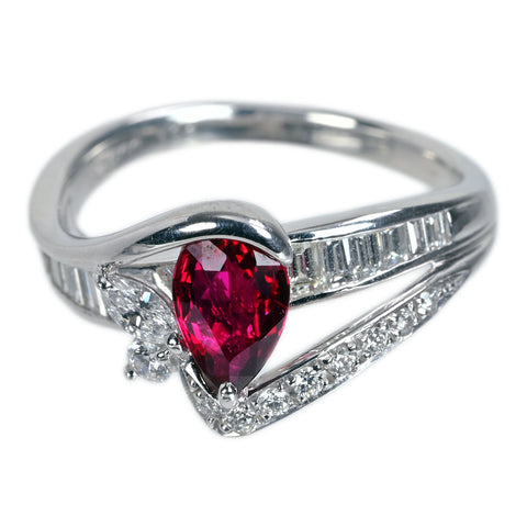 【中古】PT900 RUBYモザンビーク産 非加熱ルビーリング R1.02ct D0.66ct GRSピジョンブラッド 鑑別書 7.4g #16