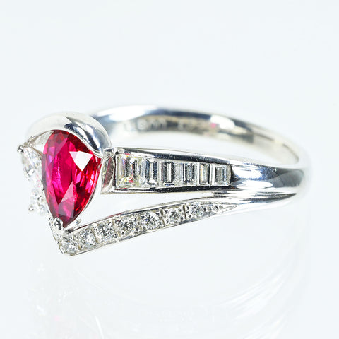 【中古】PT900 RUBYモザンビーク産 非加熱ルビーリング R1.02ct D0.66ct GRSピジョンブラッド 鑑別書 7.4g #16