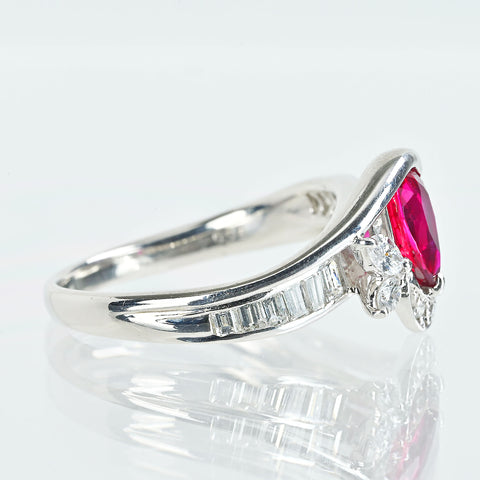 【中古】PT900 RUBYモザンビーク産 非加熱ルビーリング R1.02ct D0.66ct GRSピジョンブラッド 鑑別書 7.4g #16