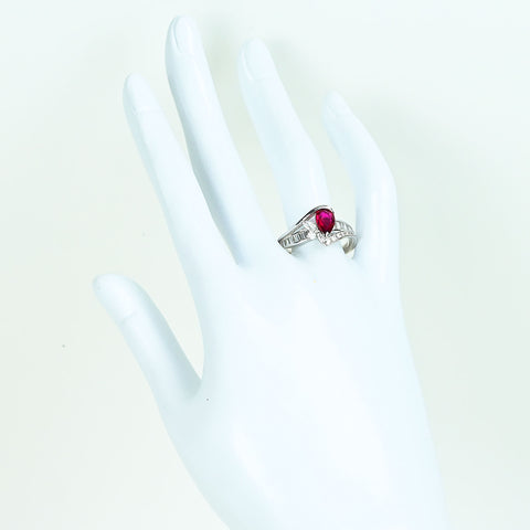 【中古】PT900 RUBYモザンビーク産 非加熱ルビーリング R1.02ct D0.66ct GRSピジョンブラッド 鑑別書 7.4g #16