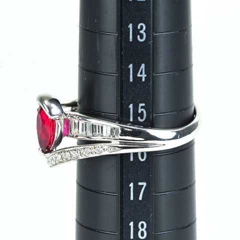 【中古】PT900 RUBYモザンビーク産 非加熱ルビーリング R1.02ct D0.66ct GRSピジョンブラッド 鑑別書 7.4g #16