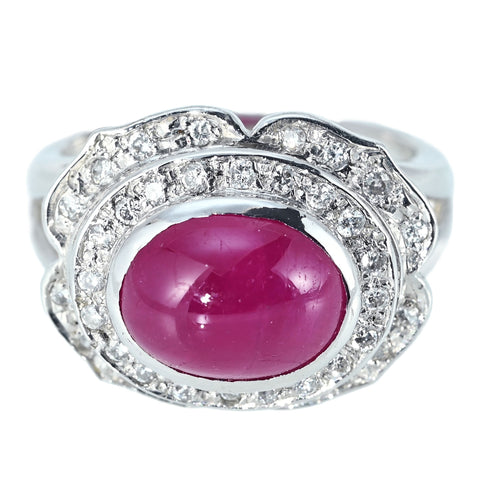 [Pre-owned] K18WG Ruby Ring, Cabochon Cut Ruby R4.11ct D0.34ct 12.0g #13.5
