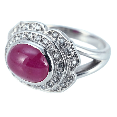 [Pre-owned] K18WG Ruby Ring, Cabochon Cut Ruby R4.11ct D0.34ct 12.0g #13.5