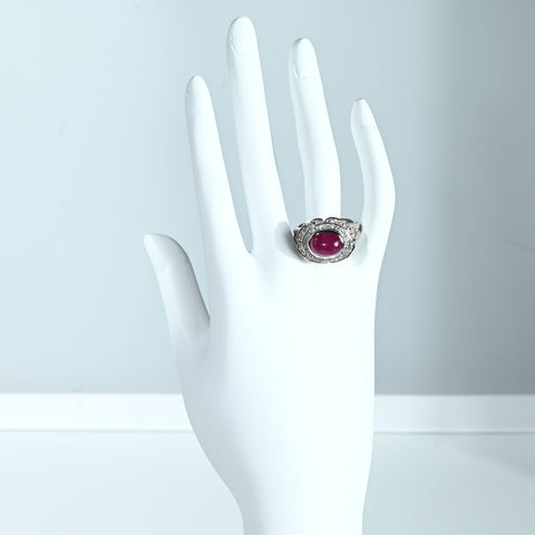 [Pre-owned] K18WG Ruby Ring, Cabochon Cut Ruby R4.11ct D0.34ct 12.0g #13.5