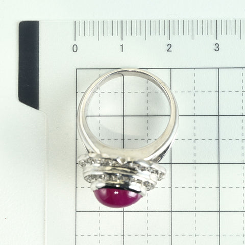 [Pre-owned] K18WG Ruby Ring, Cabochon Cut Ruby R4.11ct D0.34ct 12.0g #13.5