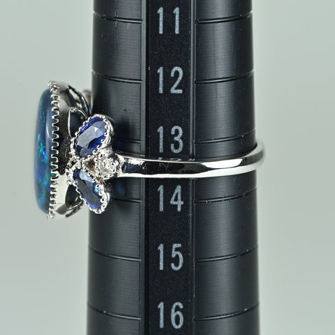 【中古】K18WG BLACK OPALブラックオパール サファイアリング BO4.10ct Ｓ1.19ct 日宝協ソーティング 4.1g #14