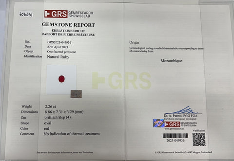 Pre-owned 18K White Gold Ruby Ring, Unheated Mozambique Ruby, 2.26ct R, 0.90ct D, GRS Certificate, 4.2g, #13 