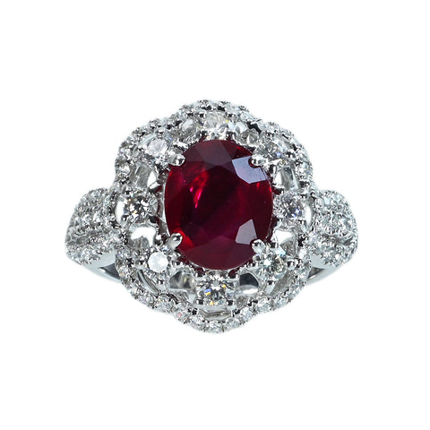【中古】K18WG RUBY RING モザンビーク産非加熱ルビーリング R2.26ct D0.90ct GRS鑑別書 4.2g #13