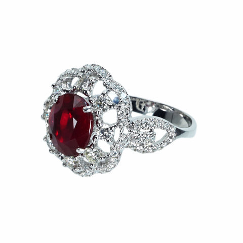 Pre-owned 18K White Gold Ruby Ring, Unheated Mozambique Ruby, 2.26ct R, 0.90ct D, GRS Certificate, 4.2g, #13 