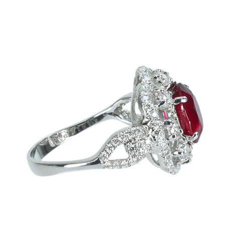 Pre-owned 18K White Gold Ruby Ring, Unheated Mozambique Ruby, 2.26ct R, 0.90ct D, GRS Certificate, 4.2g, #13 
