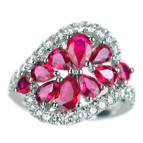 【中古】K18WG RUBY ルビーリング R2.45ct D0.76ct 日本宝石協会ソーティング 4.9g #12.5