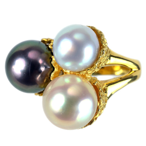 【中古】 K18YG SOUTH SEA PEARL 南洋パールリング 12.6mm 12.8mm 10.8mm 19.5g #12