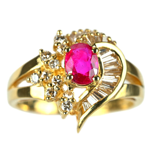 【中古】K18YG ルビーリング R0.55ct D0.52ct 5.4g #13