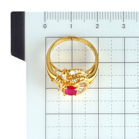 【中古】K18YG ルビーリング R0.55ct D0.52ct 5.4g #13