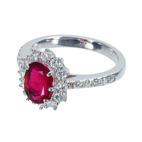 [Pre-owned] 18K White Gold Ruby Ring, Unheated Ruby from Mozambique, R2.02ct, D0.64ct, GRS Certificate Included, 5.1g, 14ct 