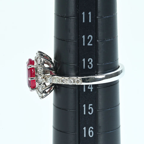 [Pre-owned] 18K White Gold Ruby Ring, Unheated Ruby from Mozambique, R2.02ct, D0.64ct, GRS Certificate Included, 5.1g, 14ct 