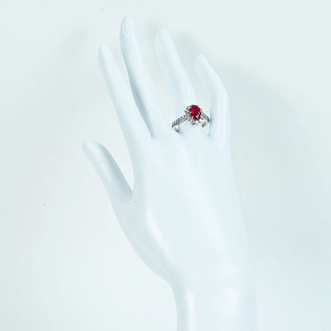[Pre-owned] 18K White Gold Ruby Ring, Unheated Ruby from Mozambique, R2.02ct, D0.64ct, GRS Certificate Included, 5.1g, 14ct 