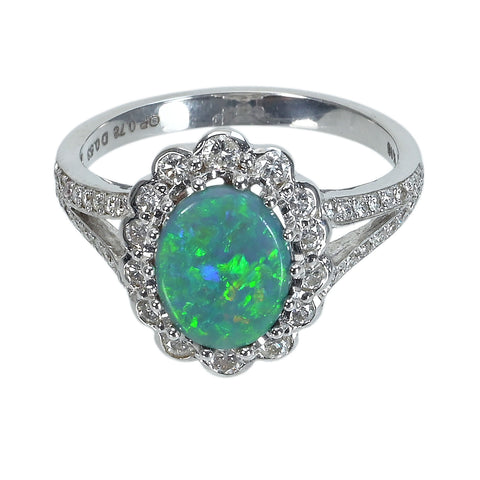 【中古】K18WG BLACK OPALブラックオパールリング BO0.78ct D0.53ct 4.1g #13.5