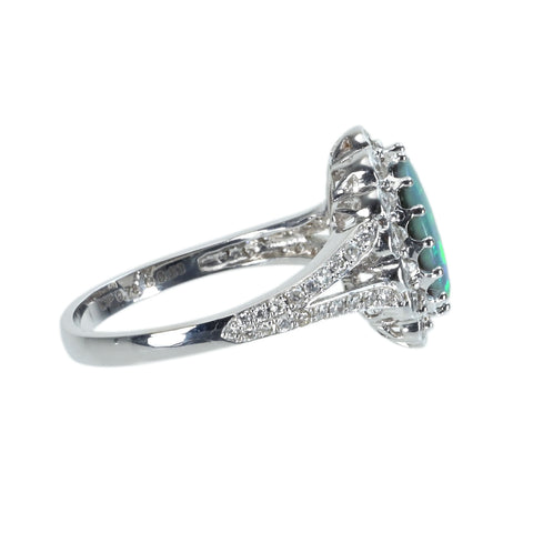 【中古】K18WG BLACK OPALブラックオパールリング BO0.78ct D0.53ct 4.1g #13.5