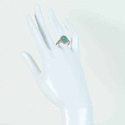 【中古】K18WG BLACK OPALブラックオパールリング BO0.78ct D0.53ct 4.1g #13.5