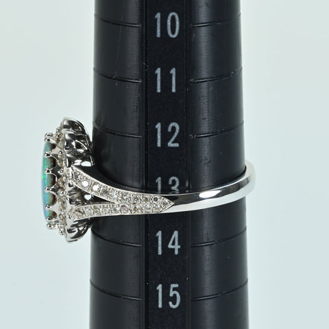 【中古】K18WG BLACK OPALブラックオパールリング BO0.78ct D0.53ct 4.1g #13.5