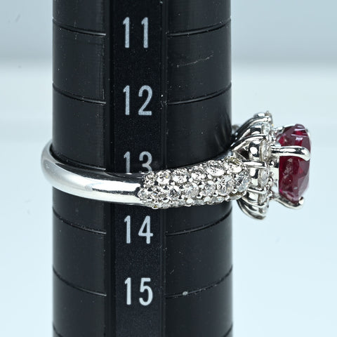 【中古】PT900 NO- HEAT RUBY RING 非加熱ハートシェイプルビーリング  R2.01ct D1.08ct GRS/AIGS鑑別書 5.7g #13.5