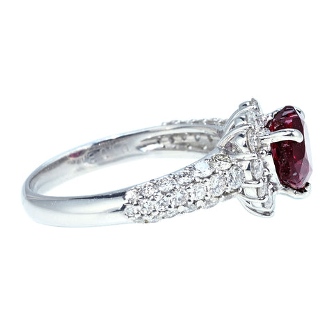 【中古】PT900 NO- HEAT RUBY RING 非加熱ハートシェイプルビーリング  R2.01ct D1.08ct GRS/AIGS鑑別書 5.7g #13.5