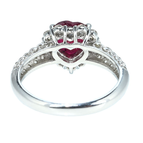 【中古】PT900 NO- HEAT RUBY RING 非加熱ハートシェイプルビーリング  R2.01ct D1.08ct GRS/AIGS鑑別書 5.7g #13.5