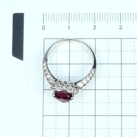 【中古】PT900 NO- HEAT RUBY RING 非加熱ハートシェイプルビーリング  R2.01ct D1.08ct GRS/AIGS鑑別書 5.7g #13.5