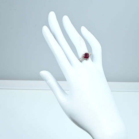 【中古】PT900 NO- HEAT RUBY RING 非加熱ハートシェイプルビーリング  R2.01ct D1.08ct GRS/AIGS鑑別書 5.7g #13.5
