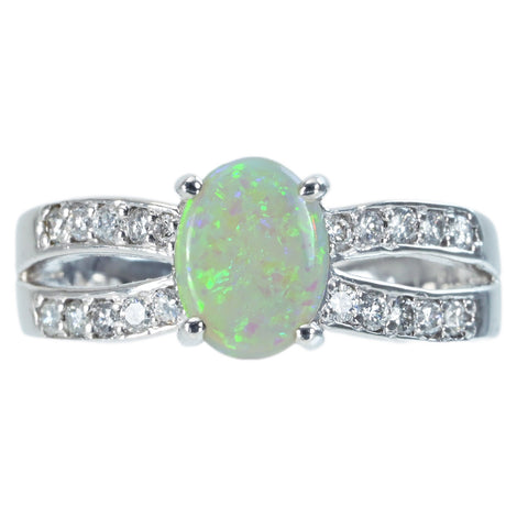 【中古】PT900 WHITE OPALホワイトオパールリング OP0.80ct D0.30ct 5.9g #10