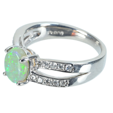 [Used] PT900 White Opal Ring, OP 0.80ct, D 0.30ct, 5.9g, #10 