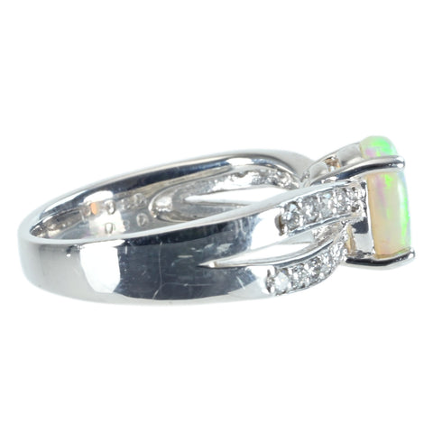 [Used] PT900 White Opal Ring, OP 0.80ct, D 0.30ct, 5.9g, #10 