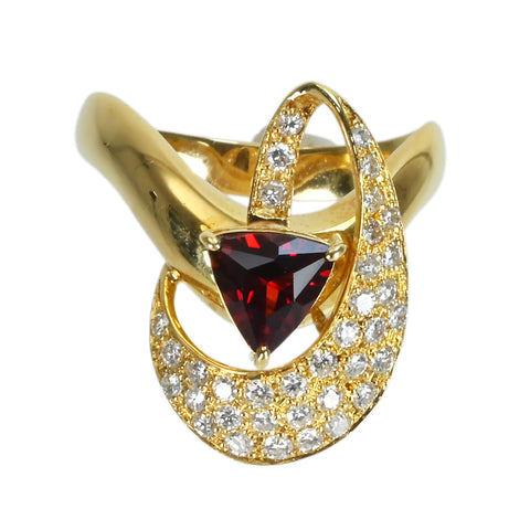 【中古】K18YG GARNETガーネットリング G1.26ct D0.61ct 6.7g #17.5