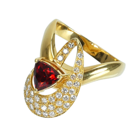 【中古】K18YG GARNETガーネットリング G1.26ct D0.61ct 6.7g #17.5