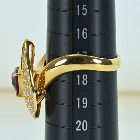 【中古】K18YG GARNETガーネットリング G1.26ct D0.61ct 6.7g #17.5