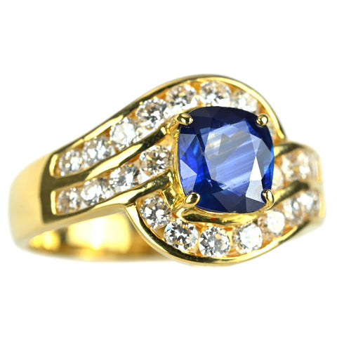 【中古】K18YG SAPPHIRE サファイアリング S1.42ct D0.92ct 7.2g #15