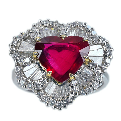 【中古】K18WG/YG NO HEAT RUBY RING モザンビーク産 非加熱ルビーリング R3.03ct D1.20ct AIGS Pigeon Blood 鑑別書 8.0g #14.5