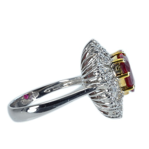 【中古】K18WG/YG NO HEAT RUBY RING モザンビーク産 非加熱ルビーリング R3.03ct D1.20ct AIGS Pigeon Blood 鑑別書 8.0g #14.5