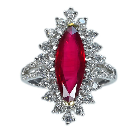 【中古】K18WG/YG RUBYモザンビーク産非加熱ルビーリング R3.01ct D1.02ct AIGSピジョンブラッド 鑑別書 6.1g #14