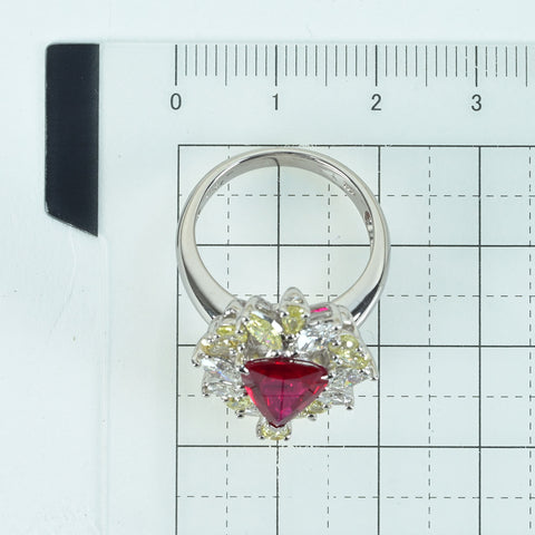 Pre-owned 18K White Gold Ruby Ring, Unheated Ruby from Mozambique, 2.02ct R, 1.92ct D, AIGS "Pigeon Blood" Certificate, 8.7g, #13.5 