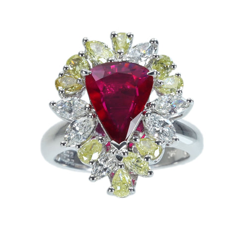 【中古】K18WG RUBY RING モザンビーク産非加熱ルビーリング R2.02ct D1.92ct AIGS”ピジョンブラッド”鑑別書 8.7g #13.5