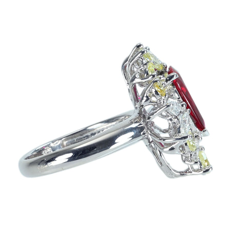 Pre-owned 18K White Gold Ruby Ring, Unheated Ruby from Mozambique, 2.02ct R, 1.92ct D, AIGS "Pigeon Blood" Certificate, 8.7g, #13.5 
