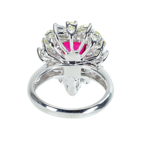 Pre-owned 18K White Gold Ruby Ring, Unheated Ruby from Mozambique, 2.02ct R, 1.92ct D, AIGS "Pigeon Blood" Certificate, 8.7g, #13.5 